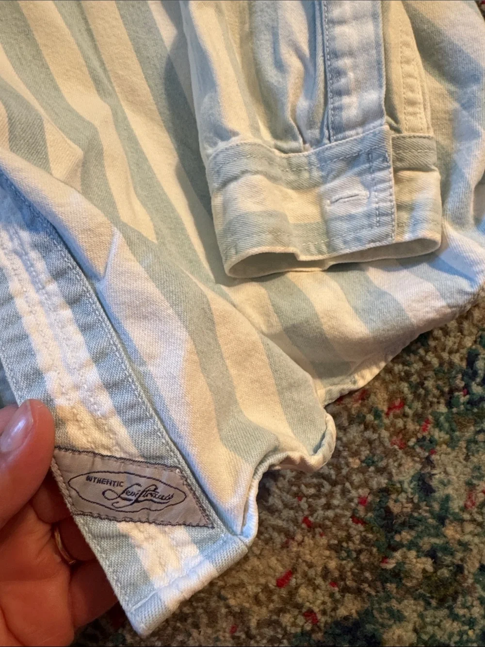 Vintage 90s Levi's Vertical Striped Button-Down in Light Blue & Cream